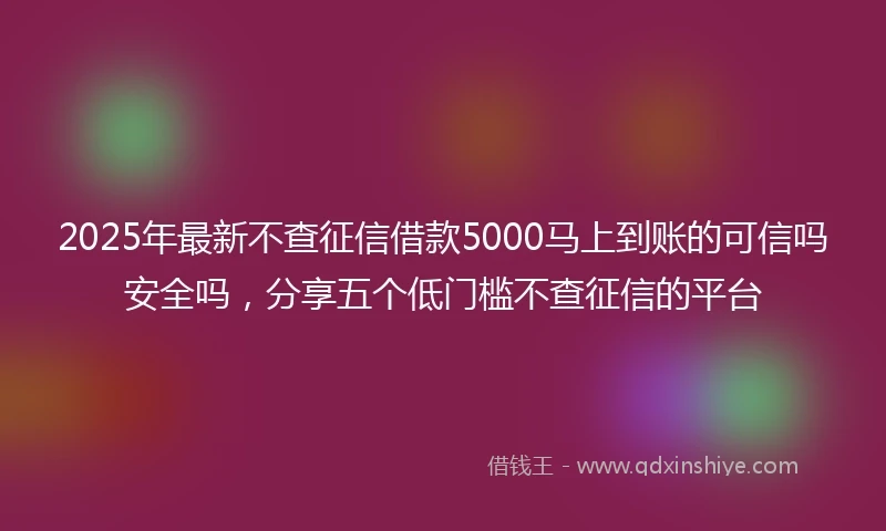 2025年最新不查征信借款5000马上到账的可信吗安全吗，分享五个低门槛不查征信的平台