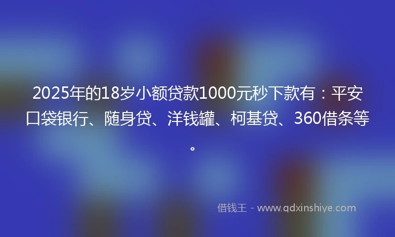 2025年的18岁小额贷款1000元秒下款有：平安口袋银行、随身贷、洋钱罐、柯基贷、360借条等。
