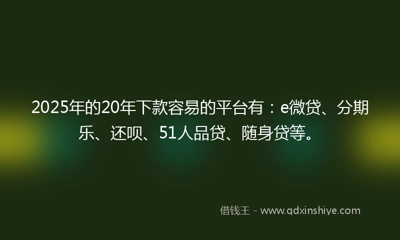 2025年的20年下款容易的平台有：e微贷、分期乐、还呗、51人品贷、随身贷等。