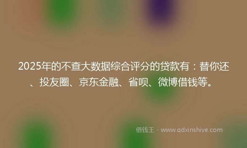 2025年的不查大数据综合评分的贷款有：替你还、投友圈、京东金融、省呗、微博借钱等。
