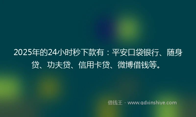 2025年的24小时秒下款有：平安口袋银行、随身贷、功夫贷、信用卡贷、微博借钱等。