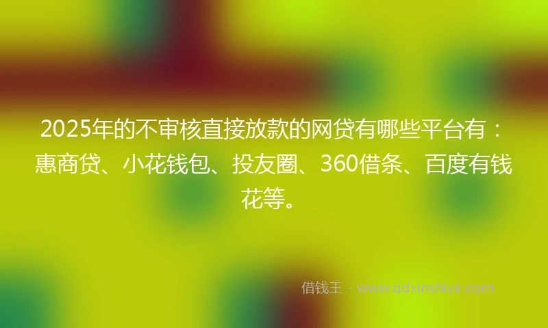 2025年的不审核直接放款的网贷有哪些平台有：惠商贷、小花钱包、投友圈、360借条、百度有钱花等。