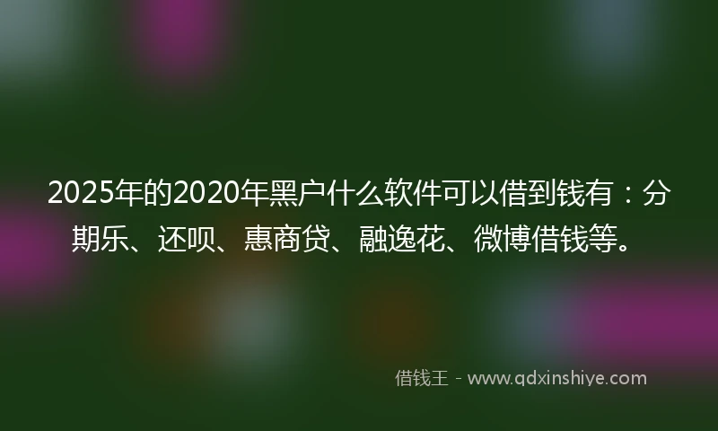 2025年的2020年黑户什么软件可以借到钱有：分期乐、还呗、惠商贷、融逸花、微博借钱等。