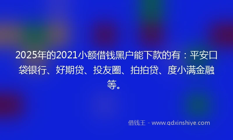2025年的2021小额借钱黑户能下款的有：平安口袋银行、好期贷、投友圈、拍拍贷、度小满金融等。