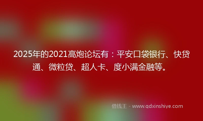 2025年的2021高炮论坛有：平安口袋银行、快贷通、微粒贷、超人卡、度小满金融等。