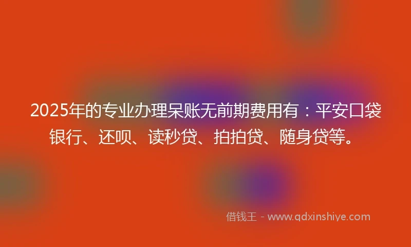2025年的专业办理呆账无前期费用有：平安口袋银行、还呗、读秒贷、拍拍贷、随身贷等。