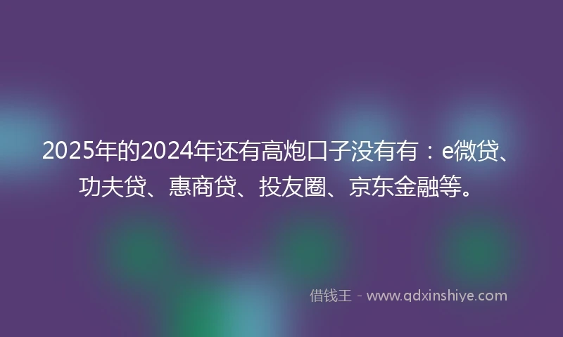 2025年的2024年还有高炮口子没有有：e微贷、功夫贷、惠商贷、投友圈、京东金融等。