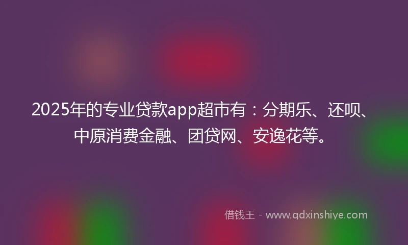2025年的专业贷款app超市有：分期乐、还呗、中原消费金融、团贷网、安逸花等。