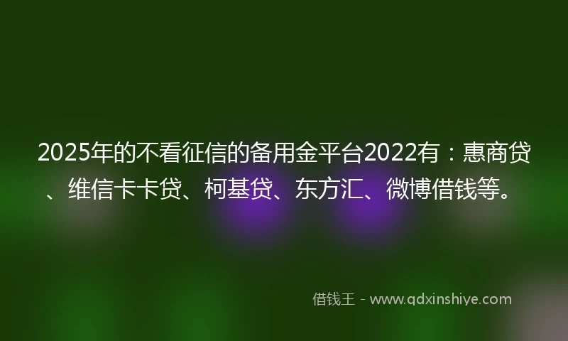 2025年的不看征信的备用金平台2022有：惠商贷、维信卡卡贷、柯基贷、东方汇、微博借钱等。