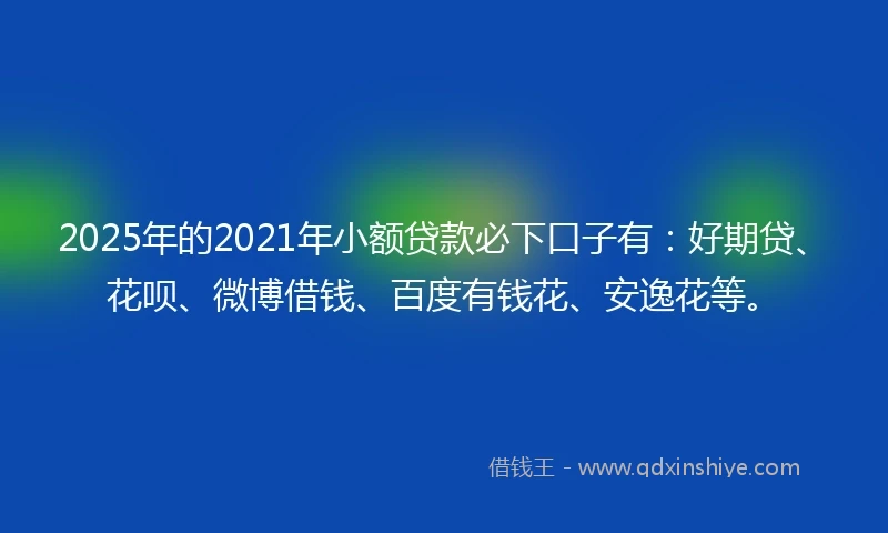 2025年的2021年小额贷款必下口子有：好期贷、花呗、微博借钱、百度有钱花、安逸花等。