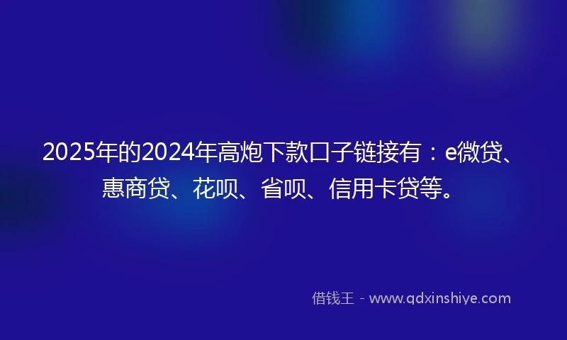 2025年的2024年高炮下款口子链接有：e微贷、惠商贷、花呗、省呗、信用卡贷等。