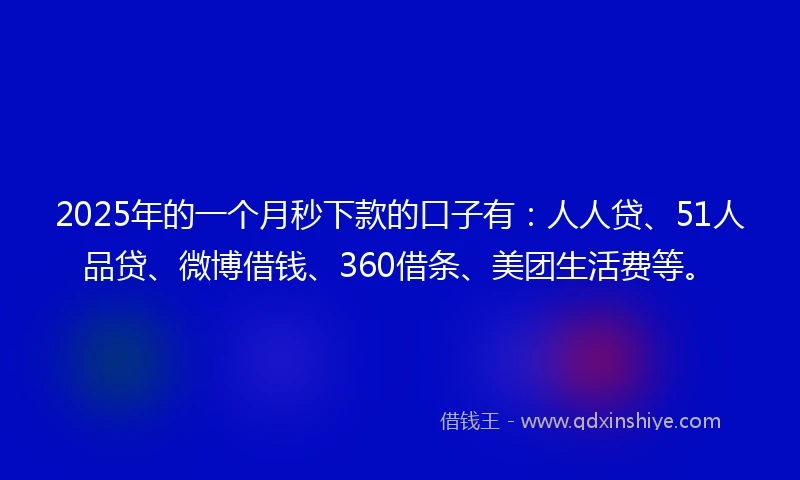 2025年的一个月秒下款的口子有：人人贷、51人品贷、微博借钱、360借条、美团生活费等。