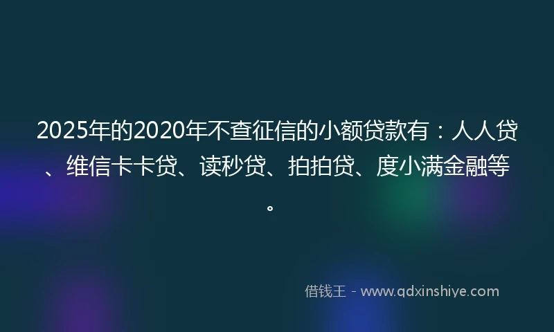 2025年的2020年不查征信的小额贷款有：人人贷、维信卡卡贷、读秒贷、拍拍贷、度小满金融等。