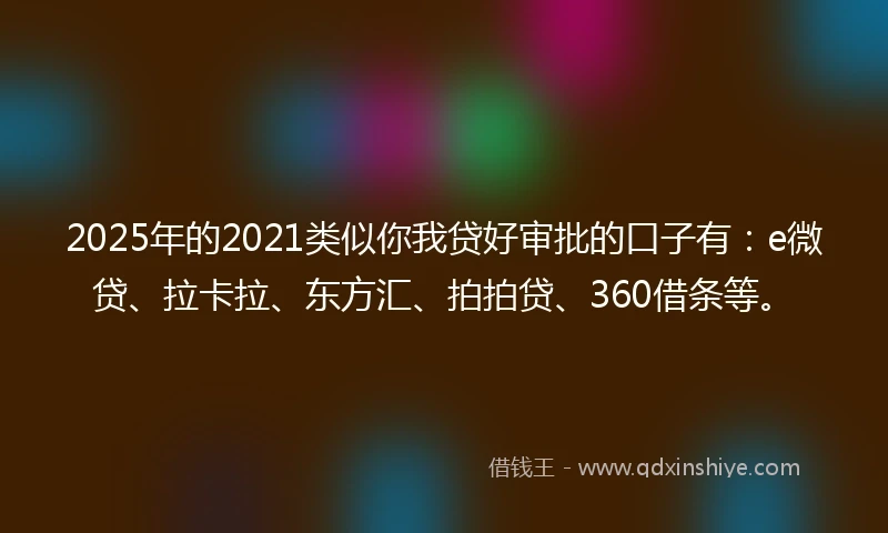 2025年的2021类似你我贷好审批的口子有：e微贷、拉卡拉、东方汇、拍拍贷、360借条等。