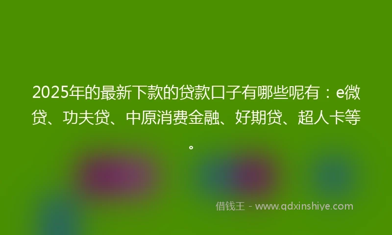 2025年的最新下款的贷款口子有哪些呢有：e微贷、功夫贷、中原消费金融、好期贷、超人卡等。