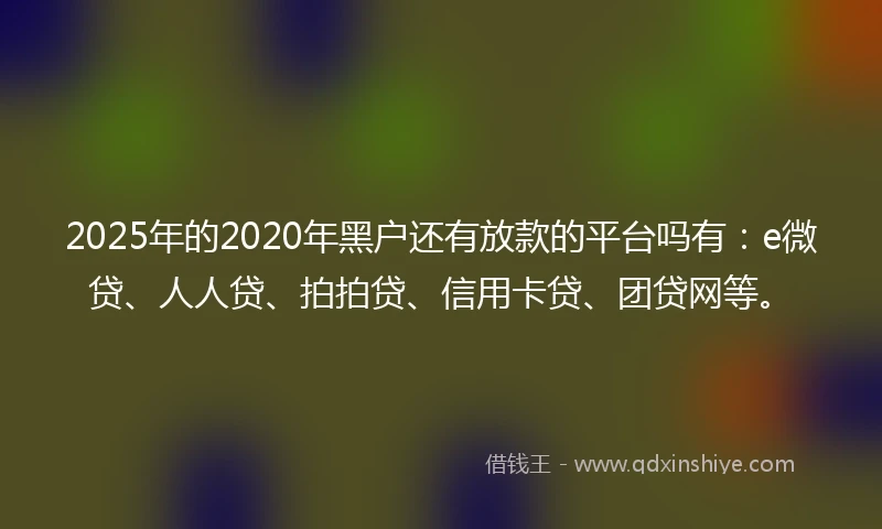2025年的2020年黑户还有放款的平台吗有：e微贷、人人贷、拍拍贷、信用卡贷、团贷网等。