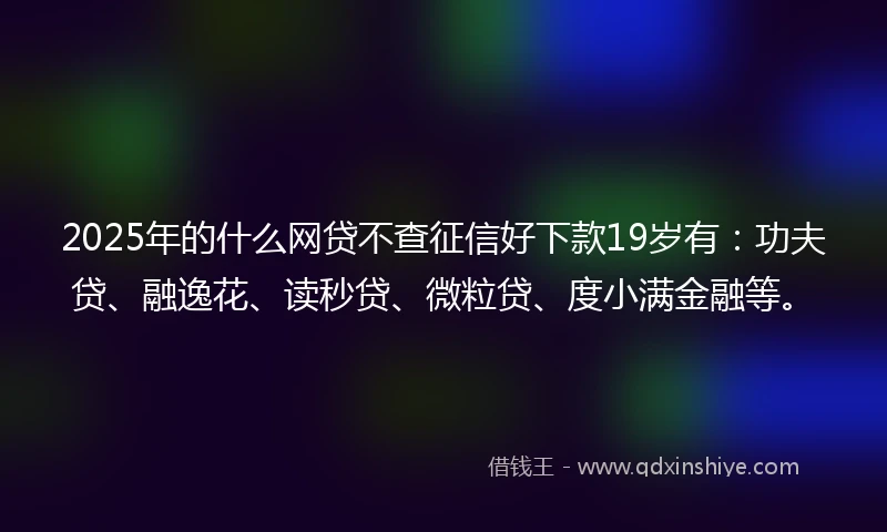 2025年的什么网贷不查征信好下款19岁有：功夫贷、融逸花、读秒贷、微粒贷、度小满金融等。