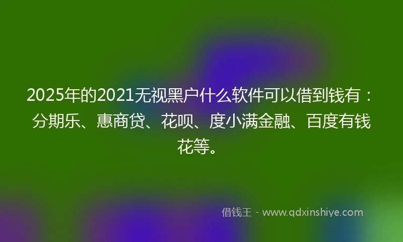2025年的2021无视黑户什么软件可以借到钱有：分期乐、惠商贷、花呗、度小满金融、百度有钱花等。