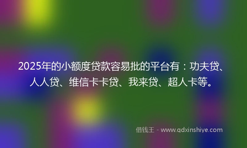 2025年的小额度贷款容易批的平台有：功夫贷、人人贷、维信卡卡贷、我来贷、超人卡等。