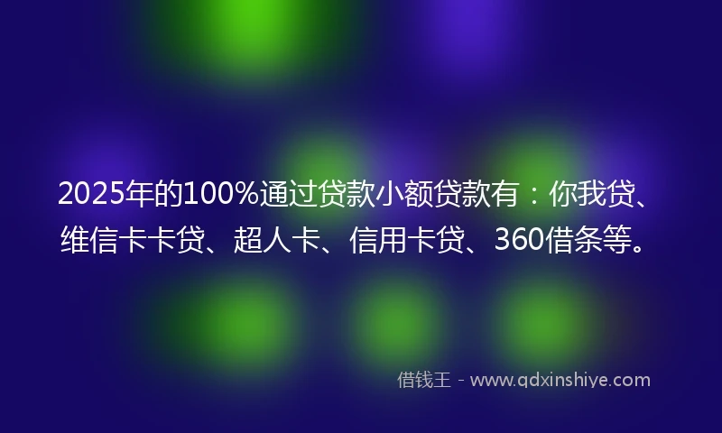 2025年的100%通过贷款小额贷款有：你我贷、维信卡卡贷、超人卡、信用卡贷、360借条等。