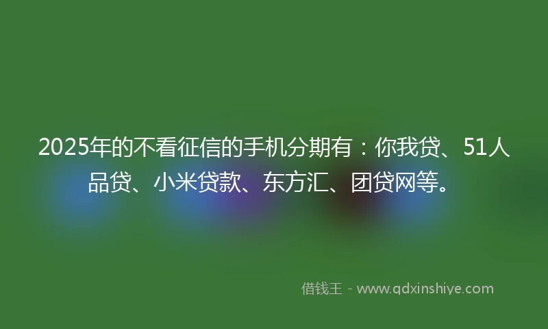 2025年的不看征信的手机分期有：你我贷、51人品贷、小米贷款、东方汇、团贷网等。