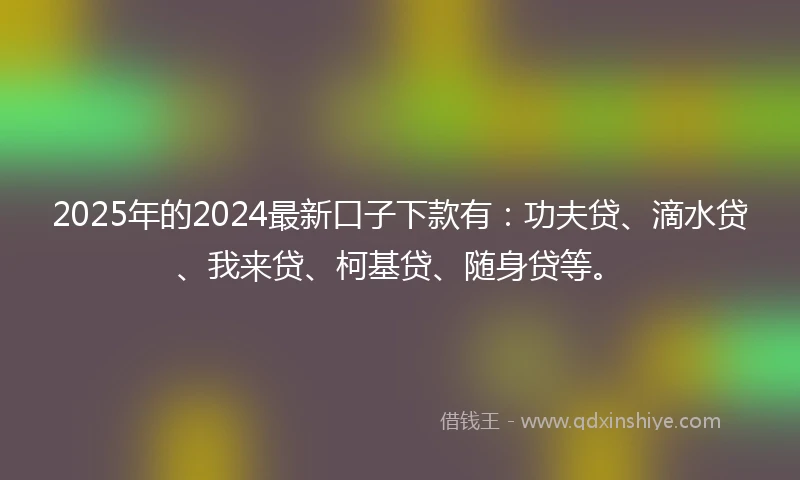2025年的2024最新口子下款有：功夫贷、滴水贷、我来贷、柯基贷、随身贷等。