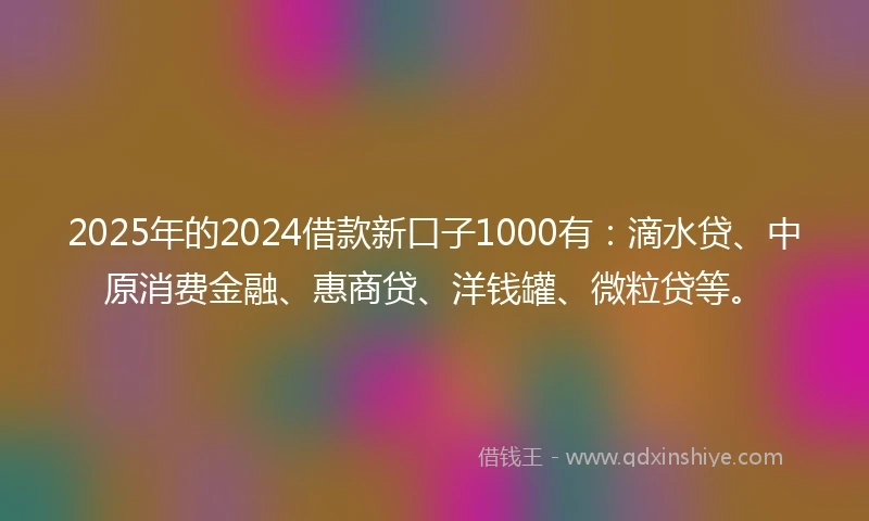 2025年的2024借款新口子1000有：滴水贷、中原消费金融、惠商贷、洋钱罐、微粒贷等。
