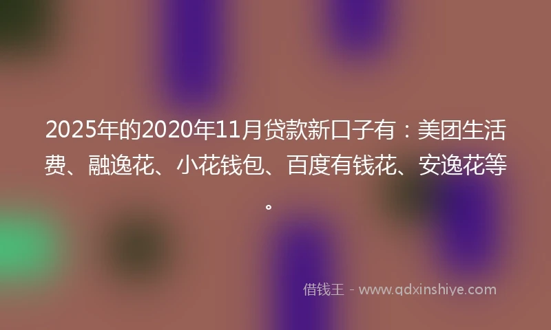 2025年的2020年11月贷款新口子有：美团生活费、融逸花、小花钱包、百度有钱花、安逸花等。