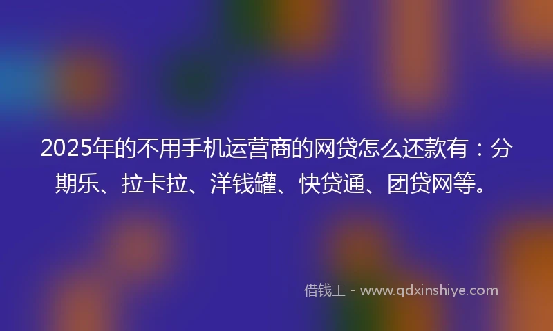 2025年的不用手机运营商的网贷怎么还款有：分期乐、拉卡拉、洋钱罐、快贷通、团贷网等。