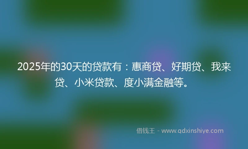 2025年的30天的贷款有：惠商贷、好期贷、我来贷、小米贷款、度小满金融等。