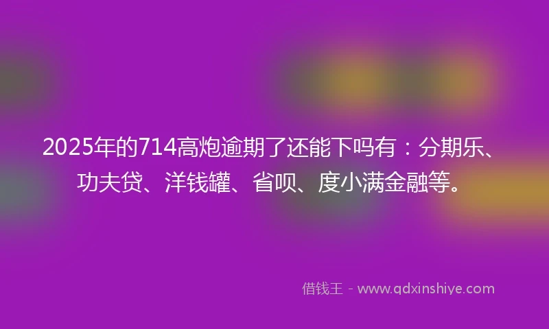 2025年的714高炮逾期了还能下吗有：分期乐、功夫贷、洋钱罐、省呗、度小满金融等。