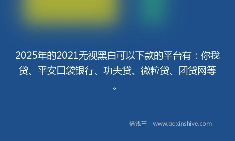 2025年的2021无视黑白可以下款的平台有：你我贷、平安口袋银行、功夫贷、微粒贷、团贷网等。