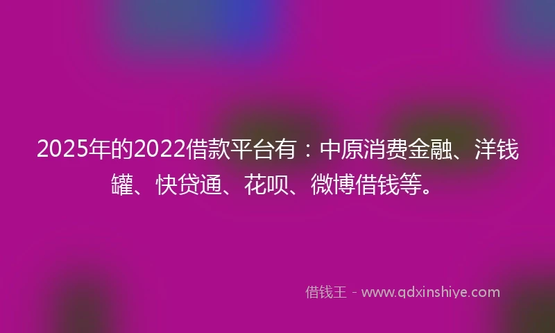 2025年的2022借款平台有：中原消费金融、洋钱罐、快贷通、花呗、微博借钱等。