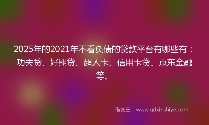 2025年的2021年不看负债的贷款平台有哪些有：功夫贷、好期贷、超人卡、信用卡贷、京东金融等。