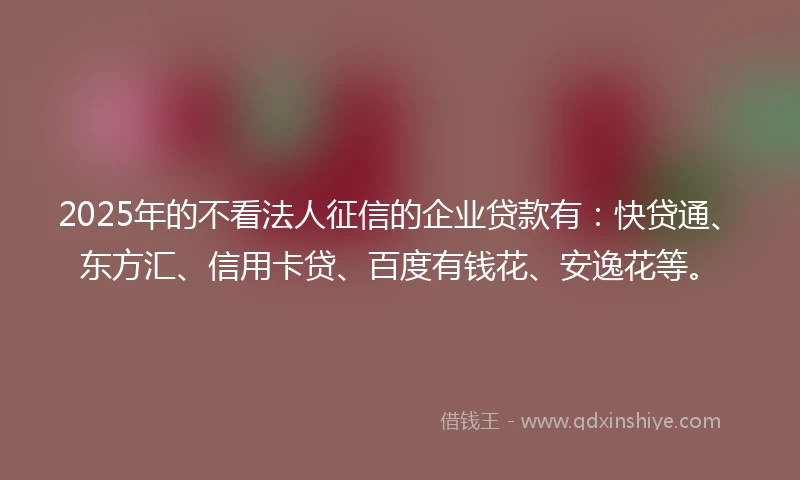 2025年的不看法人征信的企业贷款有：快贷通、东方汇、信用卡贷、百度有钱花、安逸花等。