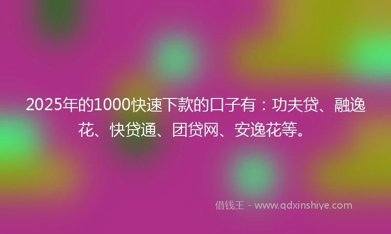 2025年的1000快速下款的口子有：功夫贷、融逸花、快贷通、团贷网、安逸花等。