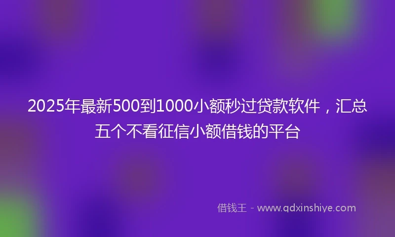 2025年最新500到1000小额秒过贷款软件，汇总五个不看征信小额借钱的平台