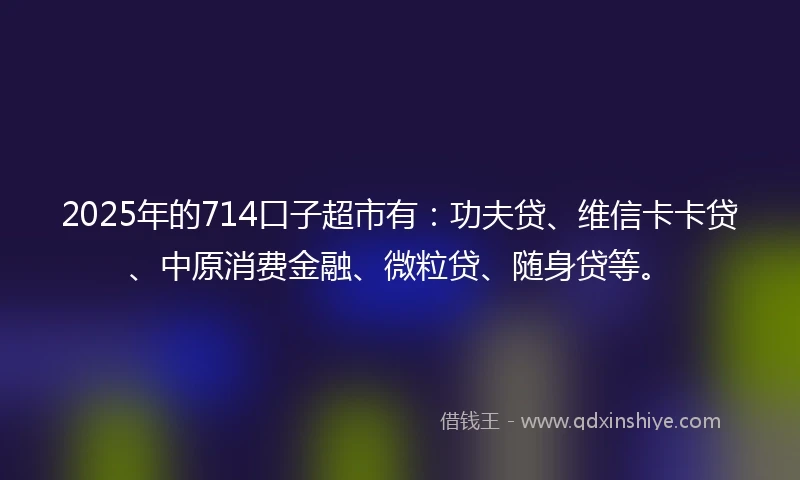 2025年的714口子超市有：功夫贷、维信卡卡贷、中原消费金融、微粒贷、随身贷等。