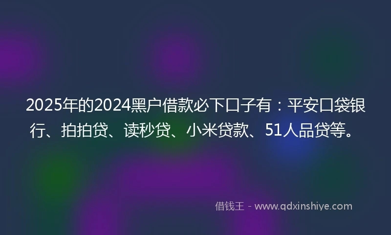 2025年的2024黑户借款必下口子有：平安口袋银行、拍拍贷、读秒贷、小米贷款、51人品贷等。