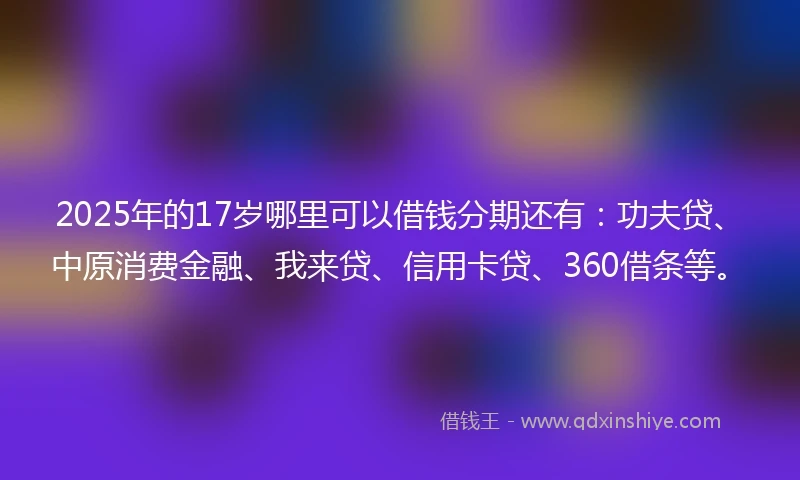 2025年的17岁哪里可以借钱分期还有：功夫贷、中原消费金融、我来贷、信用卡贷、360借条等。