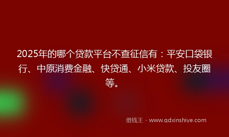 2025年的哪个贷款平台不查征信有：平安口袋银行、中原消费金融、快贷通、小米贷款、投友圈等。