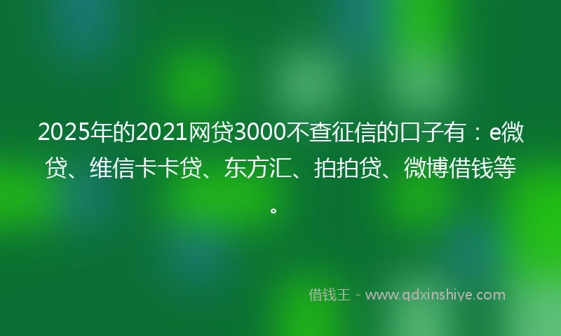 2025年的2021网贷3000不查征信的口子有：e微贷、维信卡卡贷、东方汇、拍拍贷、微博借钱等。
