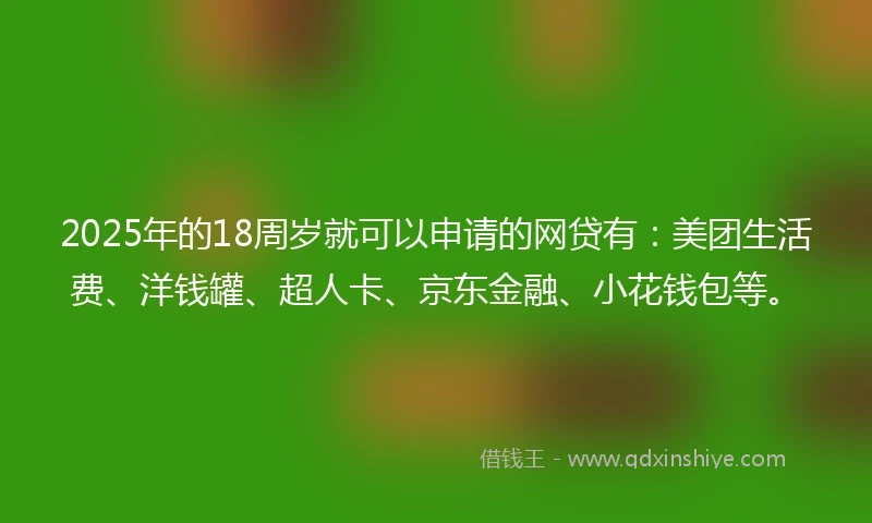 2025年的18周岁就可以申请的网贷有：美团生活费、洋钱罐、超人卡、京东金融、小花钱包等。