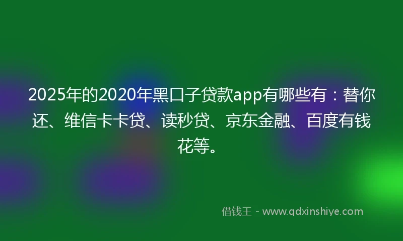 2025年的2020年黑口子贷款app有哪些有：替你还、维信卡卡贷、读秒贷、京东金融、百度有钱花等。