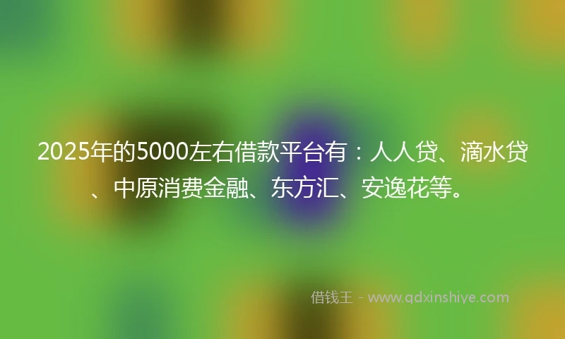 2025年的5000左右借款平台有：人人贷、滴水贷、中原消费金融、东方汇、安逸花等。