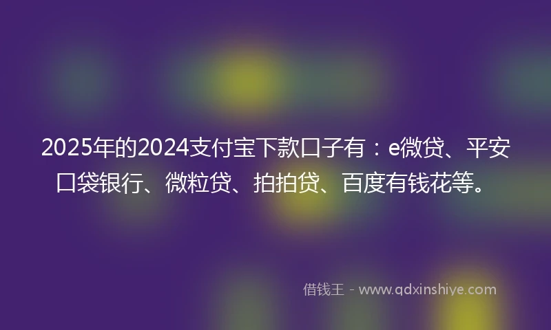 2025年的2024支付宝下款口子有：e微贷、平安口袋银行、微粒贷、拍拍贷、百度有钱花等。