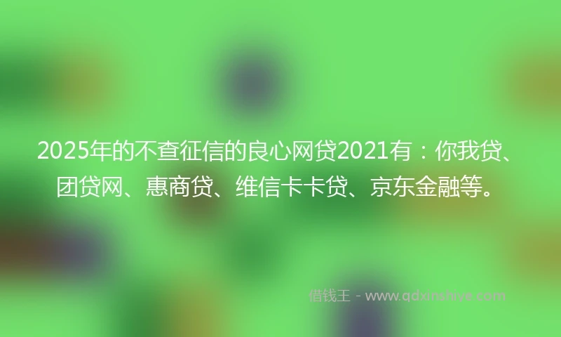 2025年的不查征信的良心网贷2021有：你我贷、团贷网、惠商贷、维信卡卡贷、京东金融等。