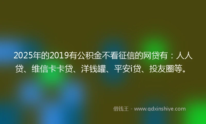 2025年的2019有公积金不看征信的网贷有：人人贷、维信卡卡贷、洋钱罐、平安i贷、投友圈等。