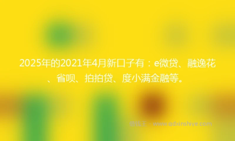 2025年的2021年4月新口子有：e微贷、融逸花、省呗、拍拍贷、度小满金融等。