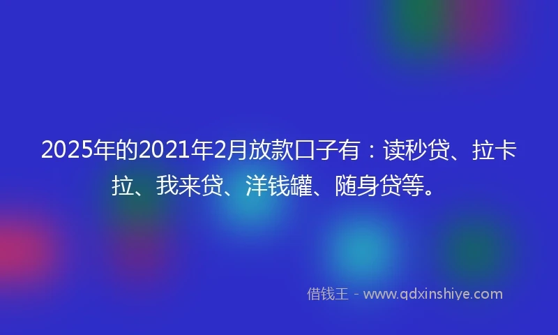 2025年的2021年2月放款口子有：读秒贷、拉卡拉、我来贷、洋钱罐、随身贷等。